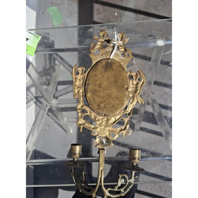 Metal 19thc French Louis XVI Gilt Bronze Wall Sconce Cherub Detail For Sale - Image 7 of 12