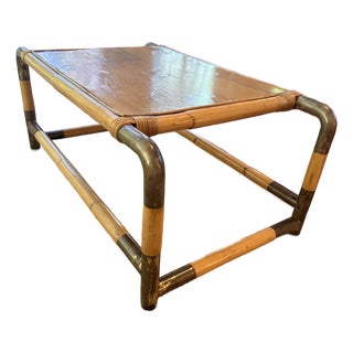 1970s Bamboo & Brass Coffee Table For Sale