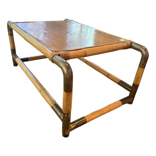 1970s Bamboo & Brass Coffee Table For Sale