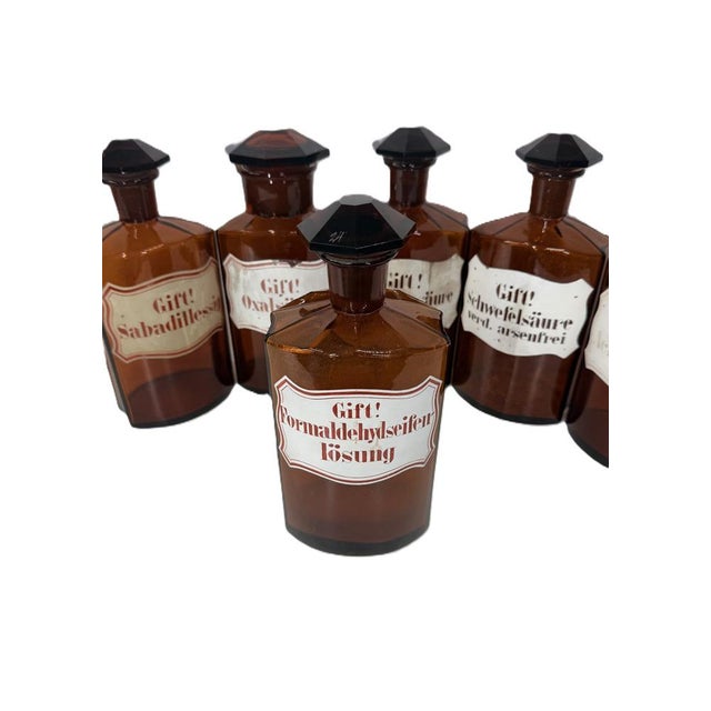 Vintage Brown Glass Bottles, 1920s, Set of 6, in Very Good conditions. Designed 1890 to 1919