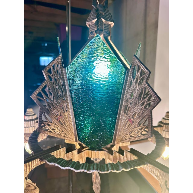 1930s Art Deco Skyscraper Slip Shade Chandelier For Sale - Image 10 of 16