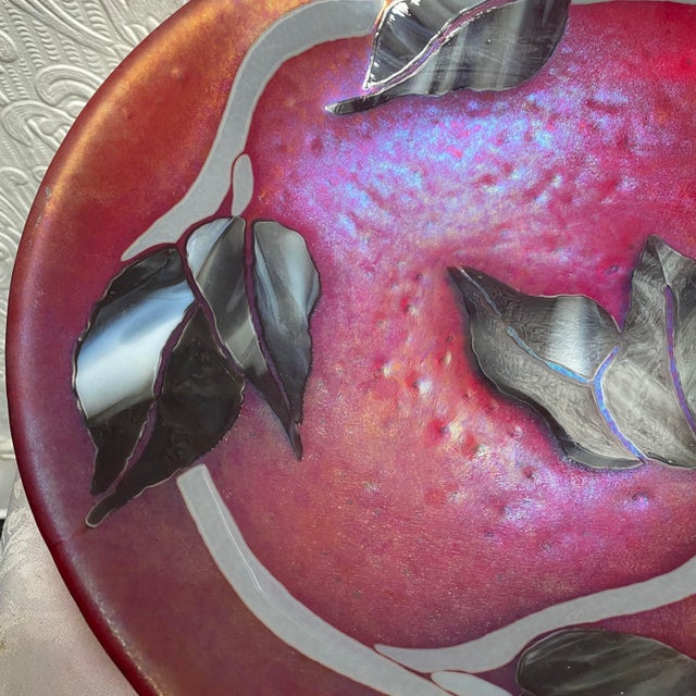 Vintage Hand Made Vintage 1990’s Art Glass Bowl Leaves Insets For Sale - Image 9 of 11