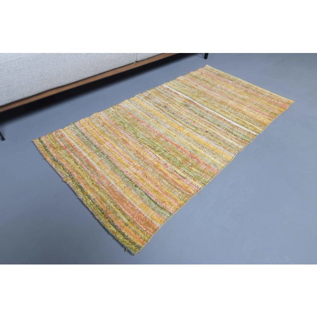 Vintage Turkish Hand-Knotted Wool Cotton Yellow Kilim Area Rug For Sale - Image 4 of 11