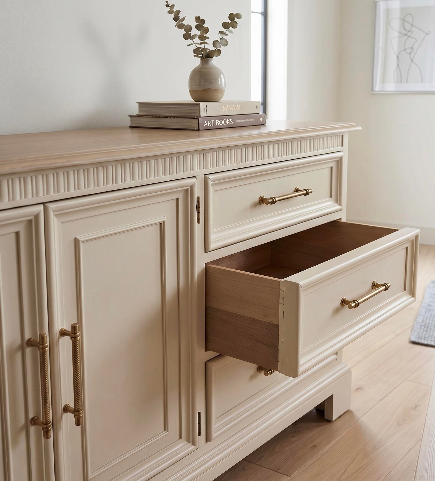 在庫一掃セール★DREXEL HERITAGEデカペオープンボード 1980s Refinished Drexel Heritage Sideboard – Cream & Natural Wood