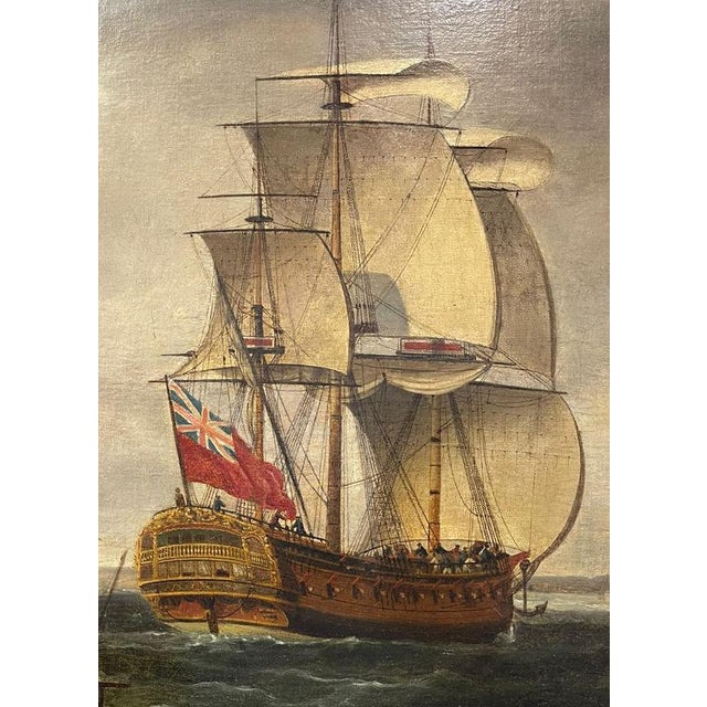 Paint MARINE, 1800s, Oil on Canvas For Sale - Image 7 of 9