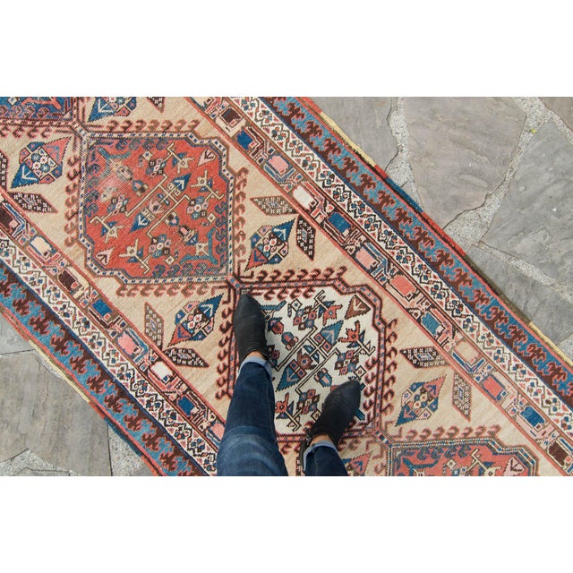 House of Séance - 1910s Antique Kurdish Earth-Toned Distressed Wool Hand-Knotted Runner - 3′7″ × 12′7″ For Sale - Image 4 of 12