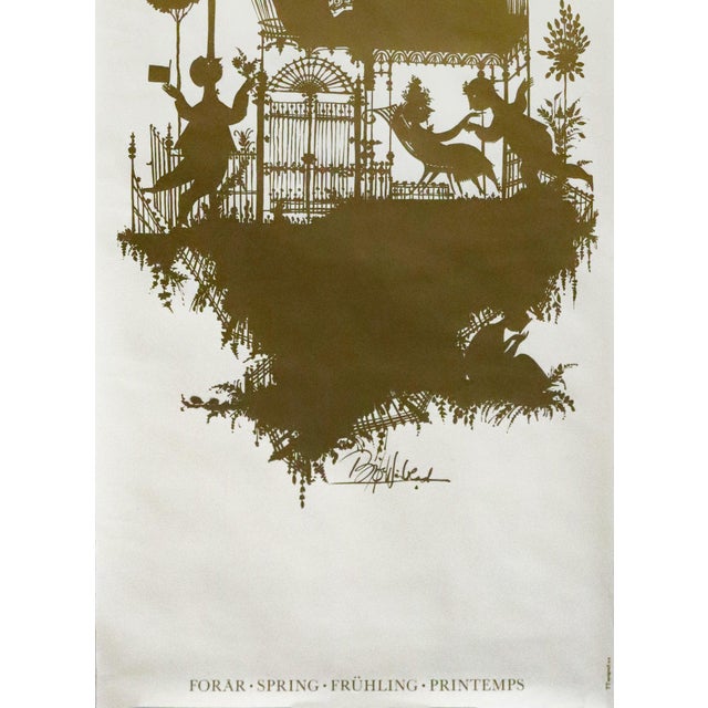 Asian 1960s Danish Poster, Four Seasons by Bjorn Wiindblad, Spring (Gold) For Sale - Image 3 of 4