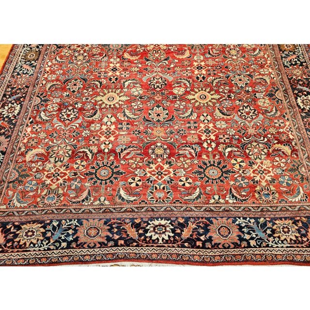 Vintage Oversized Persian Mahal Sultanabad Rug, Hand-Knotted Wool, Geometric Pattern, 12x15, Red & Navy For Sale - Image 13 of 18