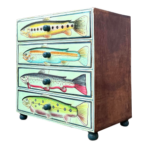Vintage Hand Painted Fish Table Top Chest