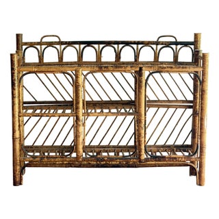 Vintage Mid Century Burnt Bamboo Shelf Hanging Wall Shelf Display Rack Etagere For Sale