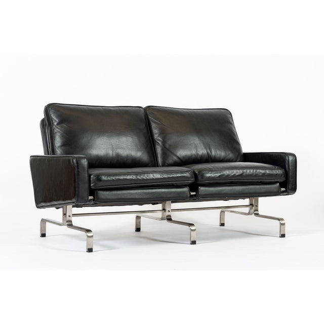 Vintage Postmodern Black Leather & Brushed Steel Loveseat Sofa, 1980s For Sale - Image 11 of 11