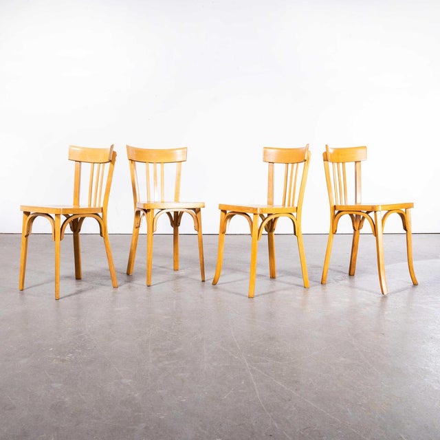 Wood French Blonde Beech Tri Back Bentwood Dining Chairs from Baumann, 1950s, Set of 4 For Sale - Image 7 of 7