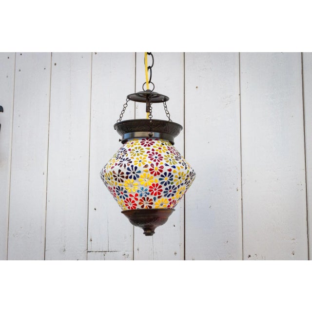 White Small Colorful Floral Hanging Lantern For Sale - Image 8 of 9