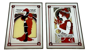 Art Nouveau Style Alfons Mucha Advertising Mirrors, Japan, 1970s, Set of 2