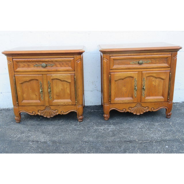 Wood Hickory French Carved Nightstands Side End Bedside Tables a Pair For Sale - Image 7 of 13