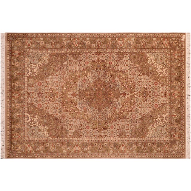 Taupe Medallion 1990's Pak-Persian Taupe/Green Wool Rug - 5'11'' X 8'6'' For Sale - Image 8 of 9