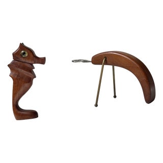 Vintage Danish Seahorse Corkscrew and Lobster Bottle Opener in Teak, 1960s, Set of 2 For Sale