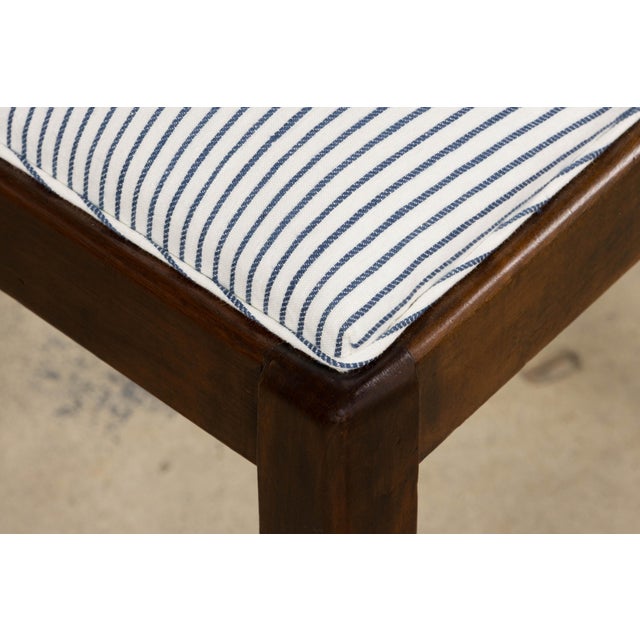 1920s French Art Deco Walnut Dining Chairs W/ Striped Linen - Set of 6 For Sale - Image 17 of 18