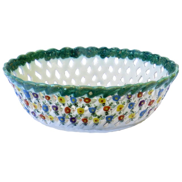 Italian Garofano / Blue Carnation Faenza Reticulated Bowl & Platter For Sale - Image 4 of 9