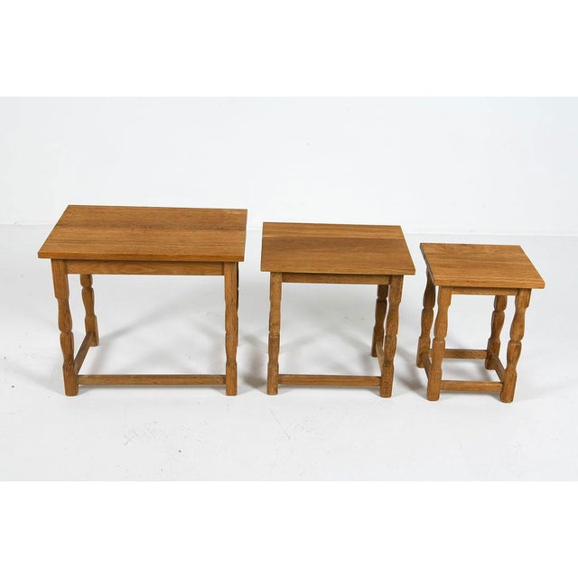 1970s Three Oak Nesting Tables Attributed to Henning Kjaernulf For Sale - Image 12 of 14
