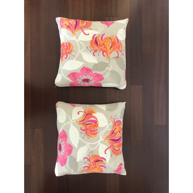 Pink & Orange Floral Pillows - a Pair For Sale - Image 4 of 7