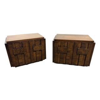 Pair of Lane Staccato Brutalist Walnut Nightstands or End Tables, 1970s For Sale