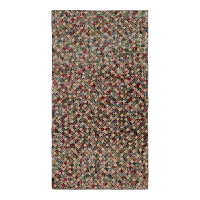 1960s Vintage Zeki Müren Art Deco Runner Rug With Geometric Patterns For Sale