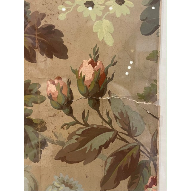 Tan Antique French Hand Painted Floral Art For Sale - Image 8 of 12