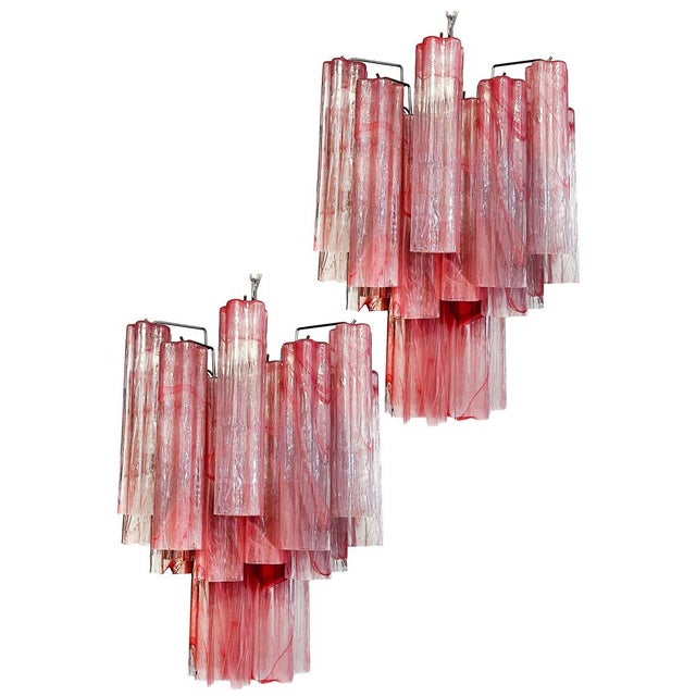Glass Tube Chandelier with 30 Albaster Pink Glasses, 1990s For Sale - Image 3 of 16