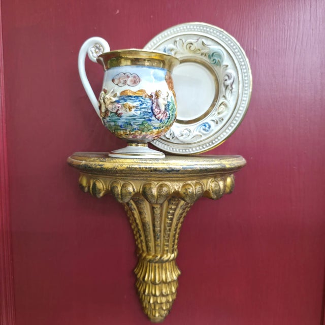 1950s Vintage Porcelain Tea Cup & Saucer Set Hand-Painted White, Gold & Jewel Tones- 12 Pieces For Sale - Image 12 of 18