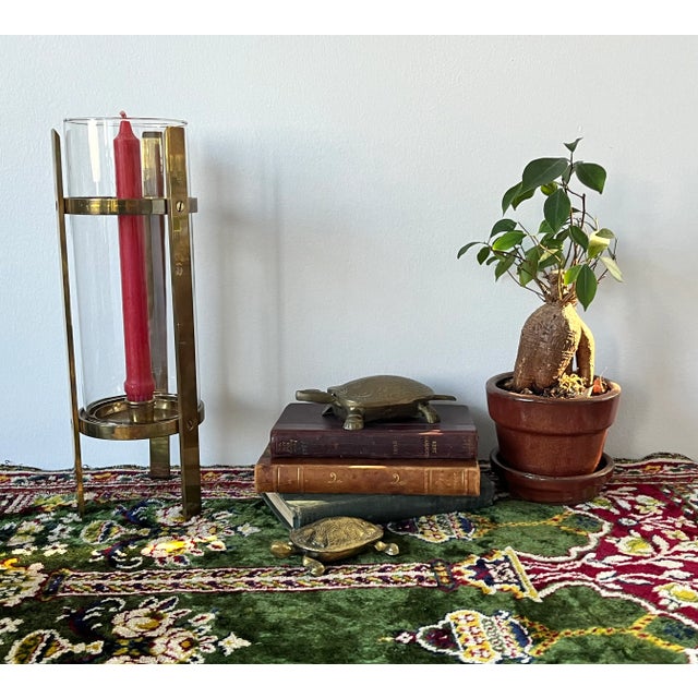 Metal Vintage Brass & Glass Candle Holder For Sale - Image 7 of 10