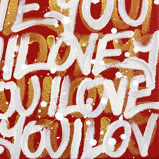 Abstract Goldie - Abstract Fiery 'I Love You' Graffiti Mixed Media Painting on Canvas Original Artwork by Amber Goldhammer For Sale - Image 3 of 9