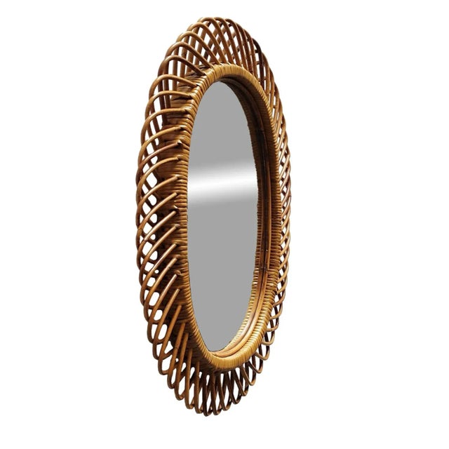 Wood Oval Wicker Wall Mirror, Italy, 1960 For Sale - Image 7 of 8