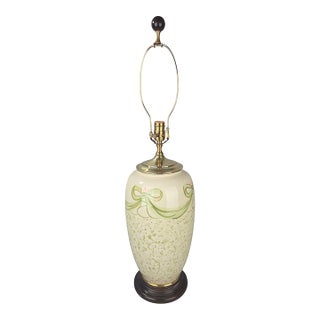 Vintage Wildwood Crackle Glaze Ceramic Urn Table Lamp With Ribbon Swag Motif For Sale