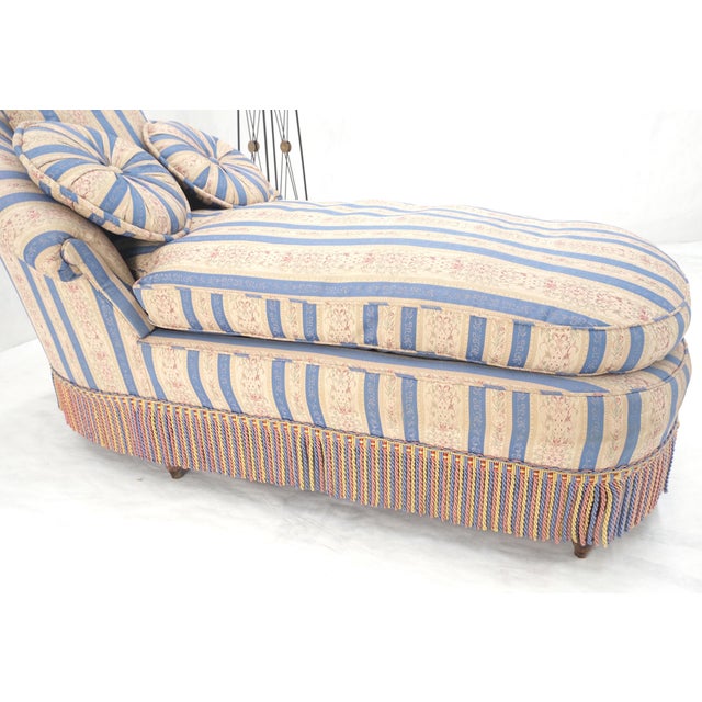 Down Filled Tassels Blue & Gold Upholstery Turned Legs Chaise Lounge For Sale - Image 12 of 12