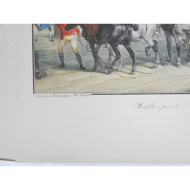 Vintage mid 20th century high quality hand colored french reprint lithograph after Emile-Jean-Horace Vernet (1789 - 1863)....