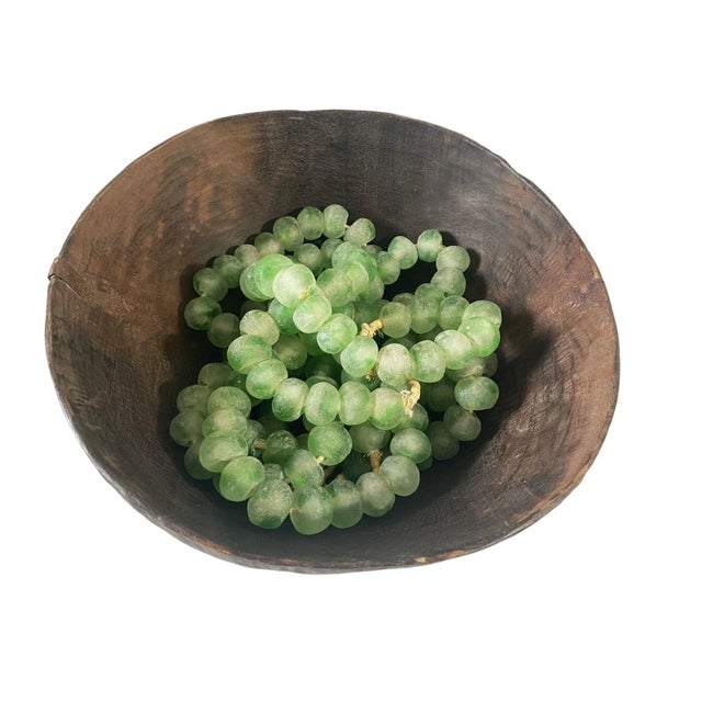 African Hausa Wooden Bowl From Niger W/ Lg Glass Beads 13.5"h For Sale In New York - Image 6 of 7