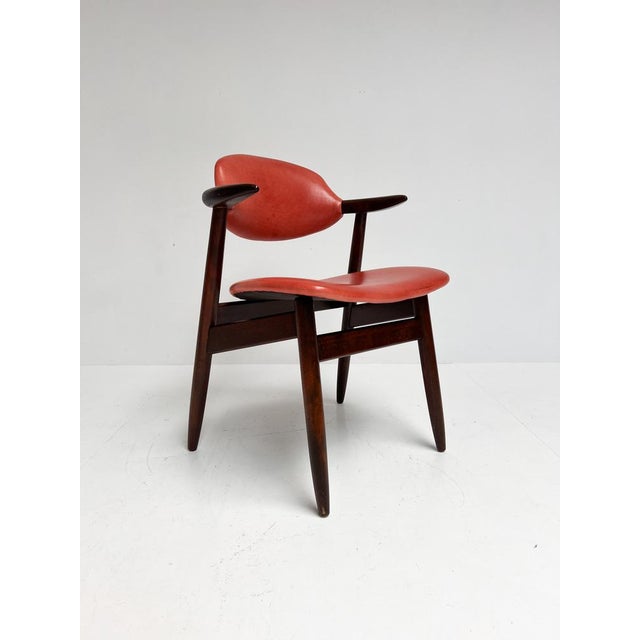 Mid-Century Modern Red Colored Leather Cowhorn Chair, 1970s For Sale - Image 3 of 16