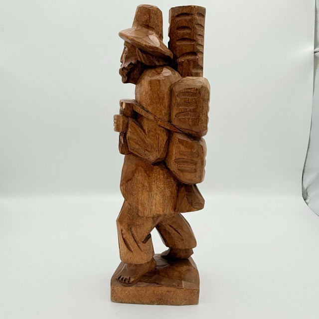 Tribal Vintage South American Hand-Carved Wood Traveler Folk Art Sculpture For Sale - Image 3 of 7