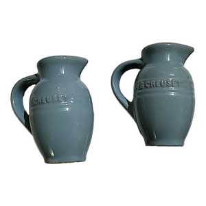 1980s Le Creuset Stoneware Salt & Pepper Shakers With Handle
