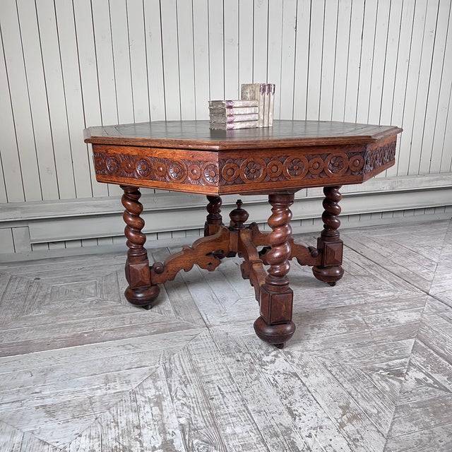 Victorian Gothic Revival Octagonal Oak Library Centre Table from W. Williamson & Sons, Guildford For Sale - Image 5 of 12
