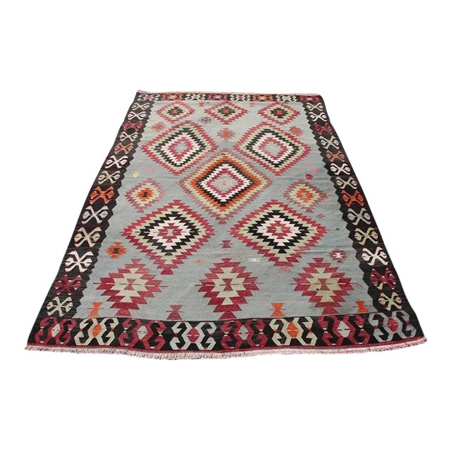 Vintage Turkish Kilim Rug - 119" X 80" For Sale
