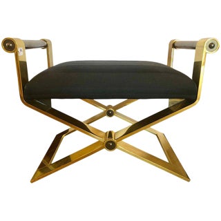 Karl Springer Regency Style Gunmetal Matallic Finish Bench or Stool For Sale