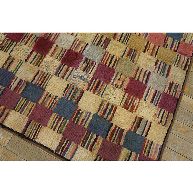 Wonderful Multi Color With Unique Symmetrical Design Antique American Hooked Rug For Sale - Image 9 of 12