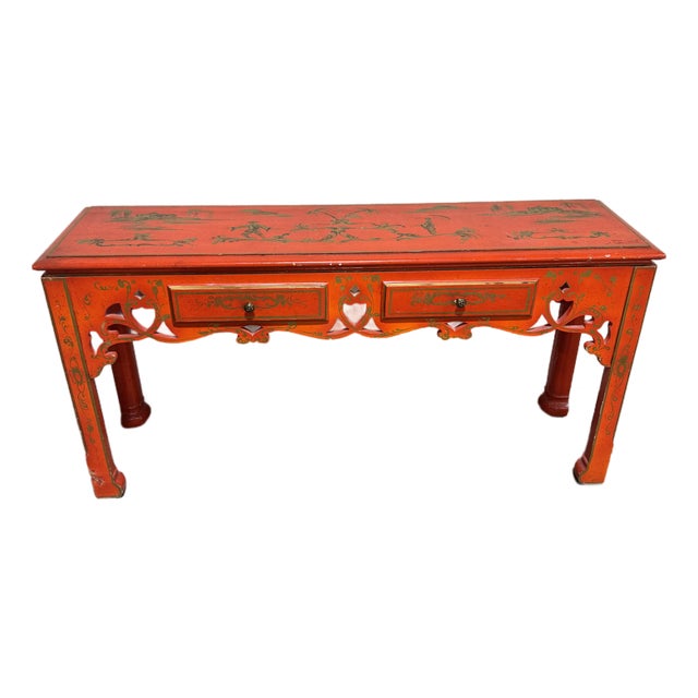 Chippy Hand Painted Chinoiserie Console Desk For Sale