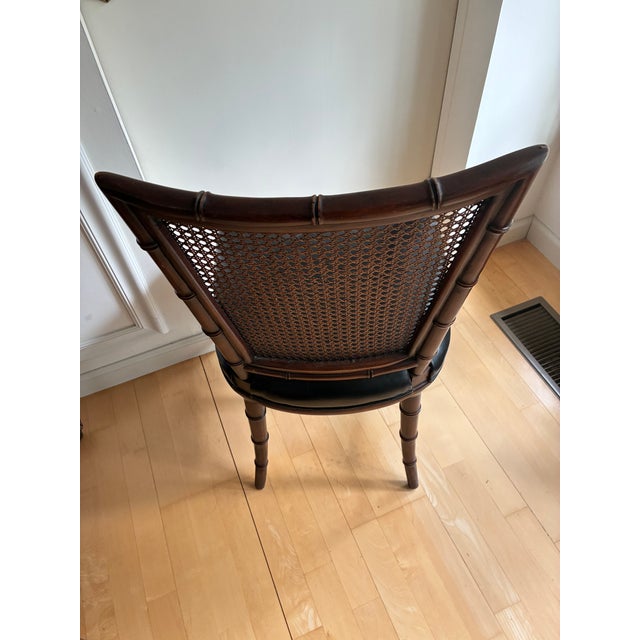 Karges Accent Side Chair Black Leather Cane Back Chinoiserie Style For Sale In San Francisco - Image 6 of 12