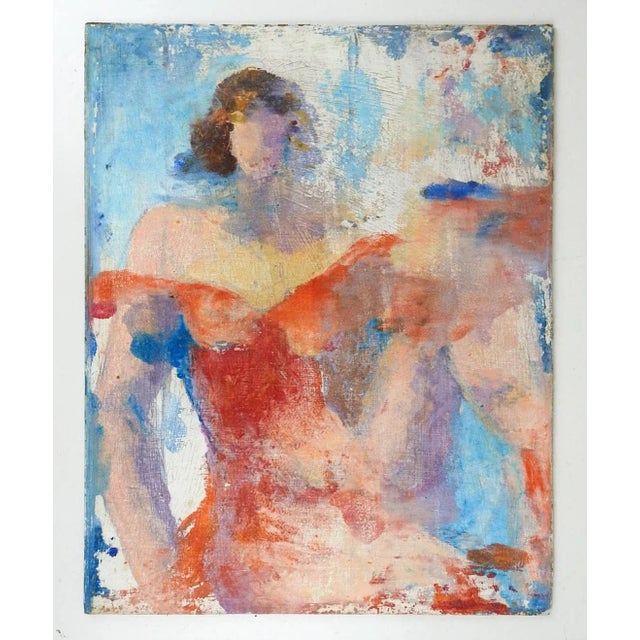 Vintage Late 20th Century Abstract Woman in Red Gown Portrait Painting For Sale In Seattle - Image 6 of 7