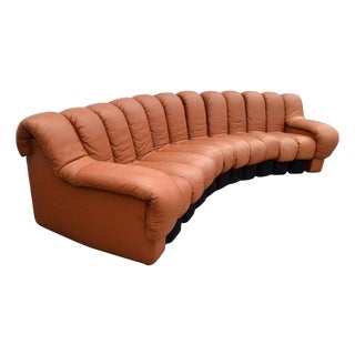 1972 Attributed to De Sede Ds-600 Snake Sectional Sofa Cognac Brown Leather Sofa Switzerland For Sale