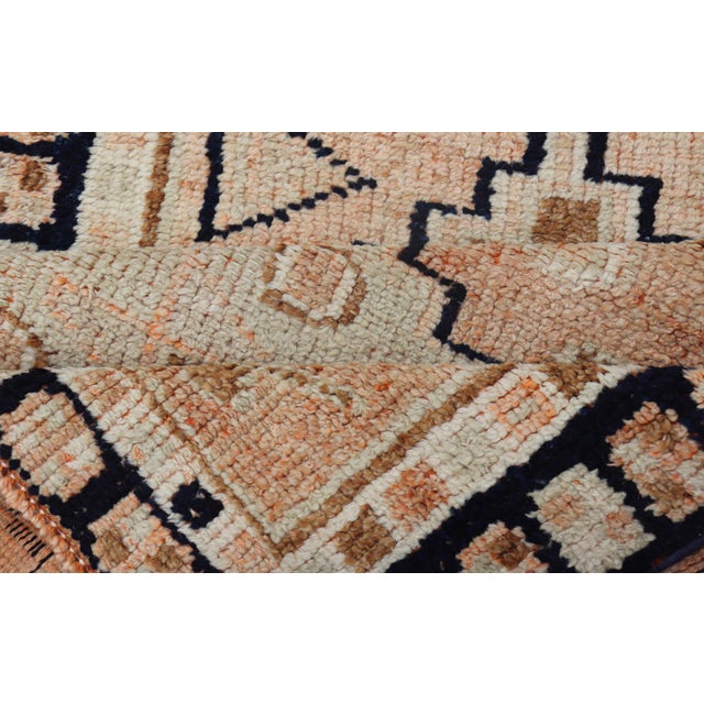 Vintage Turkish Oushak Runner With Medallion Design Outlined in Navy Blue For Sale - Image 10 of 11