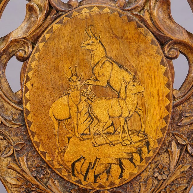 Wood Rare Nutwood Edelweis Marquetry Chair Swiss Brienz 1900 For Sale - Image 7 of 12